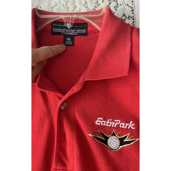Eat N‎ Park Restaurants Embroidered Smiley Cookie Red Golf Polo Shirt Medium - Picture 3 of 6